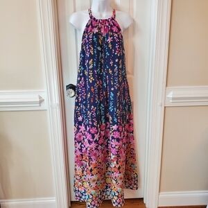 Maggy London Floral Maxi Dress - Navy and Pink